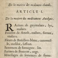 0106 - Page 46 - Chapitre XXIII. De la matiere des medicamens chauds. Article I. De la matiere des medicamens anodyns