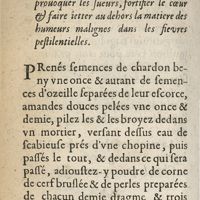 0320 - Page 260 - Article IV. De la maniere de faire emulsions pour prouoquer les sueurs, fortifier le coeur & faire ietter au dehors la matiere des humeurs malignes dans les fievres pestilentielles