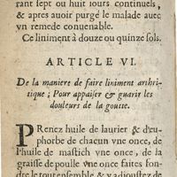 0420 - Page 360 - Article VI. De la maniere de faire liniment arthritique; pour appaiser & guarir les douleurs de la goutte