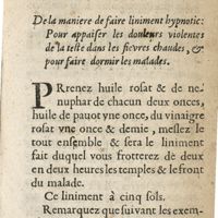 0423 - Page 363 - Article IX. De la maniere de faire liniment hypnotic: pour appaiser les douleurs violentes de la teste dans les fievres chaudes, & pour faire dormir les malades