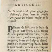 0533 - Page 473 - Article II. De la maniere de faire gargarisme dessicatif: pour lauer la bouche & guarir les ulceres causez de la verole