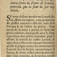 0410 - Page 34 - Chap. VII. Pour mouler toutes sortes de petits animaux, comme lezards, &c. toutes sortes de fleurs & feuilles, pourveu que la fleur ne soit trop deliée