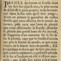 0423 - Page 47 - Chap. IX. Pour imprimer les feuilles de vignes, ou autres de lotton dans les moules de cuivre