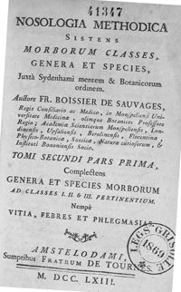 0001 - Page sans numérotation - Page de titre : Nosologia methodica sistens morborum classes, genera et species, Juxtà Sydenhami mentem & Botanicorum ordinem. Tomi secundi pars prima