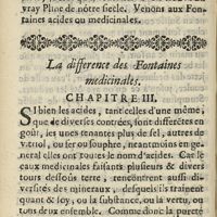0030 - Page sans numérotation - La difference des Fontaines medicinales. Chapitre III
