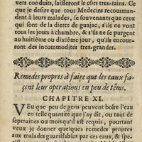 0116 - Page sans numérotation - Remedes propres à faire que les eaux façent leur operations en peu de têms. Chapitre XI