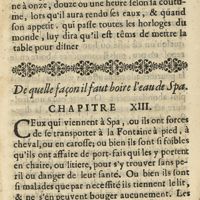 0129 - Page sans numérotation - De quelle façon il faut boire l'eau de Spa. Chapitre XIII