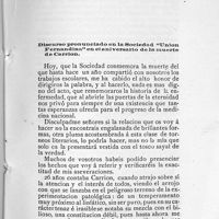 0059 - Page sans numérotation - Discurso pronunciado en la Sociedad "Union Fernandina" en el aniversario de la muerte de Carrion
