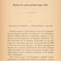 0061 - Page 58 - Histoire du service pendant l'année 1891. I – Situation du service ; Enseignement primaire