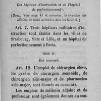 0131 - Page 131 - Service dans la chirurgie militaire. Titre III. Des hôpitaux d'instruction et de l'höpital de perfectionnement. Titre IV. Des concours