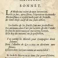 0012 - Page sans numérotation - Prosopopeé d'Apollon, sur l'Ouvrage de Mademoiselle Meurdrac. Sonnet