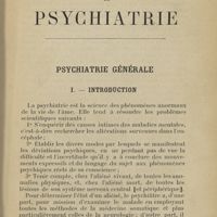0013 - Page 1 - Psychiatrie générale. I. - Introduction