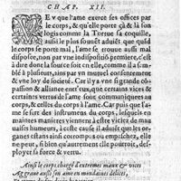 0111 - Page 83 - Combien que l'ame soit incorporelle & ne soit composee d'aucune matiere de d'elemens, neantmois est composee aux affections, & sent ses perturbations, lesquelles redondent au corps. Chap. XII