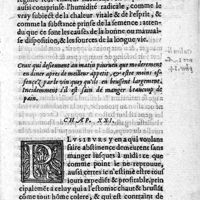 0311 - Page 283 - Ceux qui desieunnent au matin pourueu que moderement en diner apres de meilleur appetit, & estre moins offencez par le uin quoy qu'ils en beussent largement. Incidemment s'il est sain de manger beaucoup de pain. Chap. XXI