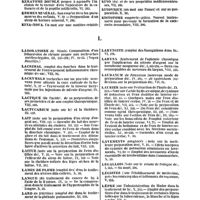 0028 - Page 28 - Table générale et alphabétique des matières contenues dans les douze premiers volumes du bulletin général de thérapeutique médicale et chirurgicale. Kainça. / Kératome double. / Kermes minéral. / Kina-nova. / Kino. / Kinovique. / Kistotome. / Laboratoire. / Lacrimal. / Lacrymale. / Lactique. / Lactucarium. / Lait. / Laitue. / Lames de plomb. / Langue. / Lard. / Larvée. / Laryngée. / Laryngiennes. / Laryngite. / Larynx. / Laudanum. / Laurier. / Lavements. / Legallois. / Légistes. / Lèpre. / Lésions. / Leucorrhée