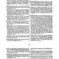 0049 - Page 49 - Table générale et alphabétique des matières contenues dans les douze premiers volumes du bulletin général de thérapeutique médicale et chirurgicale. Sulfates. / Sulfureuses. / Sulfureux. / Suppuration. / Surdité. / Sureau. / Surprise. / Suspension. / Suture. / Symphyséotomie. / Syphilides. / Syphilis. / Syphilitiques. / Systèmes. / Tabac. / Tableaux. / Tablettes. / Taches. / Taffetas. / Taies. / Taille. / Talleyrand. / Tannin
