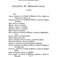 0057 - Page 57 - Noms des auteurs dont les travaux figurent dans les douze premiers volumes du bulletin de thérapeutique. Andral. / Baudeloque. / Bazin. / Bennati. / Berjaud. / Berthelot. / Bidou. / Biett. / Blache. / Boudet (Félix). / Boullay (Polydore). / Bourjot-Saint-Hilaire. / Bousquet. / Bouvier. / Brichetau. / Brière de Boismont. / Bussy. / Cadet de Gassicourt. / Capuron. / Carron du Villards. / Caventou