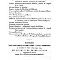 0060 - Page 60 - Noms des auteurs dont les travaux figurent dans les douze premiers volumes du bulletin de thérapeutique. Ricord. / Rigaud. / Rognetta. / Roques. / Roux. / Rullier. / Sabatier. / Segalas. / Sandras. / Servant. / Simon (Max.). / Siry. / Soubeiran. / Tanchou. / Tavernier. / Thierry. / Trousseau. / Vallet. / Velpeau. / Médecins chirurgiens et pharmaciens des départements qui ont contribué à la rédaction des douze premiers volumes du bulletin de thérapeutique par des articles spéciaux ou par des articles de correspondance médicale. Accassat. / Alquié. / Archambault