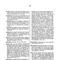 0040 - Page 40 - Table générale et alphabétique des matières contenues dans les volumes XIII à XXIV inclusivement du bulletin général de thérapeutique médicale et chirurgicale. Mutilation. / Mydriase. / Myodepsie. / Myotomie. / Naine. / Naissance. / Naphtaline. / Narcotico-acres. / Nécrose. / Neige. / Némésis. / Nerf. / Nerveux. / Névralgies. / Nevromes. / Nevroses. / Nez. / Nicotiane