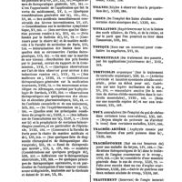 0061 - Page 61 - Table générale et alphabétique des matières contenues dans les volumes XIII à XXIV inclusivement du bulletin général de thérapeutique médicale et chirurgicale. Thérapeutique. / Thèses. / Thridace. / Thyroïde. / Tisanes. / Tissus. / Titillation. / Topique. / Tormentille. / Torticolis. / Toux. / Trachée-artère. / Trachéotomie. / Traitement