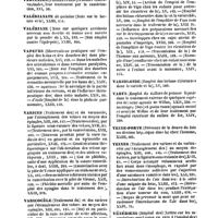 0065 - Page 65 - Table générale et alphabétique des matières contenues dans les volumes XIII à XXIV inclusivement du bulletin général de thérapeutique médicale et chirurgicale. Vagin. / Vaginal. / Vaginales. / Valérianate. / Valériane. / Vapeurs. / Varices. / Varicocèle. / Variole. / Varioloïde. / Varus. / Veine-porte. / Veines. / Vénériens. / Venin