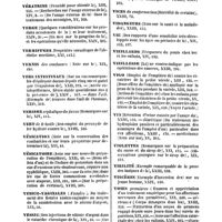 0066 - Page 66 - Table générale et alphabétique des matières contenues dans les volumes XIII à XXIV inclusivement du bulletin général de thérapeutique médicale et chirurgicale. Vente. / Ventouse. / Vératrine. / Verge. / Vermifuges. / Vernis. / Vers intestinaux. / Version. / Vert. / Vésication. / Vésicatoire. / Vesico-vaginales. / Vessie. / Vices. / Vidangeurs. / Vie. / Vieillards. / Vieillesse. / Vigo. / Vin. / Violettes. / Virilité. / Viscères. / Voies. / Voile du palais