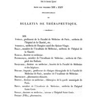 0071 - Page 71 - Noms des auteurs dont les travaux figurent dans les volumes XIII à XXIV inclusivement du bulletin de thérapeutique. Andral. / Andrieux. / Bally. / Barras. / Baudeloque. / Becquerel. / Bérard (Auguste). / Berthemot. / Berton. / Biett. / Boinet. / Boudet (Félix). / Bourdon (H.). / Bouvier. / Bricheteau