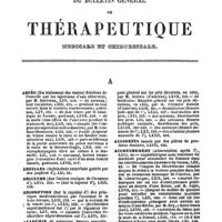 0005 - Page 3 - Table générale et alphabétique des matières contenues dans les volumes LXI à LXXII inclusivement du bulletin général de thérapeutique médicale et chirurgicale. Abcès. / Abeilles. / Absinthe. / Absorption. / Académie. / Accidents. / Accouchement