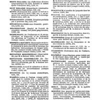 0025 - Page 23 - Table générale et alphabétique des matières contenues dans les volumes LXI à LXXII inclusivement du bulletin général de thérapeutique médicale et chirurgicale. Dentition. / Dents luxées. / Dents malades. / Dent molaire. / Dents. / Dermanyssus avium. / Désarticulation. / Désinfectant. / Desormeaux. / Desprès et bouchut. / Déviation menstruelle. / Déviations vertébrales. / Devilliers. / Dextrine. / Diabète. / Diabétiques. / Diachylum. / Dialyse. / Diagnostic. / Diaphorèse. / Diaphragme. / Diarrhée. / Diarrhées. / Diathèse. / Dictionnaire. / Diday. / Diérèse. / Diète. / Digitale