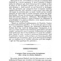 0147 - Page 139 - Revue de thérapeutique étrangère. Par les Docteurs L. Deniau et Kahn. Publications allemandes. L'hystérie et son traitement, par le Professeur Liebermeister (Sammlung Klin. Vortrage, n° 236). / Correspondance. A propos d'une préparation ferrugineuse dite « sirop ou pilules Chaloub »