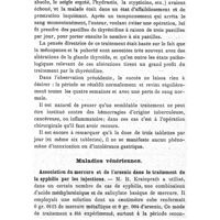 0035 - Page 31 - Revue des travaux français et étrangers. Gynécologie et obstétrique. Contribution à l'étude du traitement des hémorragies menstruelles anormales, principalement à l'époque de la ménopause, par le Dr M. Perlsee (Prager med. Woch., vol. XXXII, p. 305). / Maladies vénériennes. Association du mercure et de l'arsenic dans le traitement de la syphilis par les injections