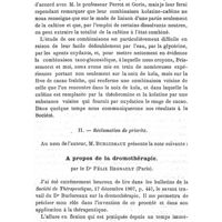 0114 - Page 110 - Société de thérapeutique. Séance du 8 janvier 1908. A l'occasion du procès-verbal. I. - A propos de la composition chimique des noix de kola fraîches, par M. A. Goris. / II. - Réclamation de priorité. / A propos de la dromothérapie, par le Dr Félix Regnault..