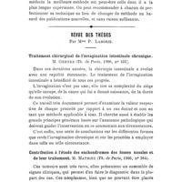 0191 - Page 187 - Société de thérapeutique. Rapport sur le traitement de l'épithéliome cutané en 1908, par M. Leredde. (Suite et fin.). / Revue des thèses. Par Mme P. Laborie. Traitement chirurgical de l'invagination intestinale chronique. M. Gernez (1906). / Contribution à l'étude des enchondromes des fosses nasales et de leur traitement. M. Mathieu (1906)