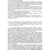 0350 - Page 346 - Bibliographie. Maladies de la moelle et du bulbe (non systématisées). Poliomyélites, sclérose en plaques, syringomyélie. Par M. C. Oddo... Octave Doin, éditeur... / Précis de thérapeutique et de pharmacologie, par A. Richaut... Masson, éditeur..