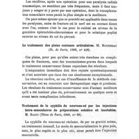 0429 - Page 421 - Revue des thèses, par Mme P. Laborie. Du traitement de la paralysie radiale traumatique, suite de fracture de l'humérus. M. Diehl (1906). / Le traitement des plaies contuses articulaires. M. Rousseau (1906). / Traitement de la syphilis du nouveau-né par les injections intra-musculaires de préparations solubles et insolubles. M. Bazin (1906)