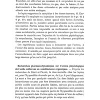 0771 - Page 747 - Revue des travaux français et étrangers. Pharmacologie. Démonstration expérimentale de l'incapacité des agents narcotiques à déterminer une action paralysante sur la contraction utérine. M. E. M. Kurdinowsky (Arch. f. Gynak. et Sem. méd.). / Recherches pharmacodynamiques sur l'action physiologique de l'acide sulfureux en combinaisons organiques