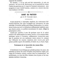 0894 - Page 870 - Société de thérapeutique. Séance du 27 mai 1908. Discussion. II. - La purgation est un mal nécessaire, par M. G. Bardet. / Carnet du praticien, par le Dr Charles Amat. / Traitement de la leucorrhée des jeunes filles. (Dalché.)