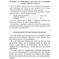 0902 - Page 878 - Formulaire. Traitement des conjonctivites catarrhales par la pommade à l'oxyde jaune de mercure. / Nouveaux emplois du vieux liniment oléo-calcaire