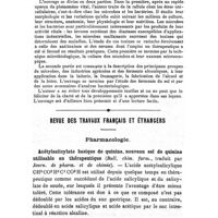 0114 - Page 110 - Bibliographie. Leçons élémentaires de microbiologie générale, par Emm. Pozzi-Escot... Paris, 1908... Jules Rousset, éditeur... Paris-VIe. / Revue des travaux français et étrangers. Pharmacologie. Acétylsalicylate basique de quinine, nouveau sel de quinine utilisable en thérapeutique (Bull. chim. farm., traduit par Journ. de pharm. et de chimie)
