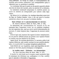 0155 - Page 151 - Revue des thèses, par Mme P. Labobie. Sur la technique de la réduction des luxations congénitales de la hanche par la méthode non sanglante. M. Paul-Vital Badin (1908). / Essai critique sur la pharmacodynamie du mercure. M. Octave Simonot (1908). / Le terpène ozoné « Tallianine » en thérapeutique. M. Jean Gautier (1908)