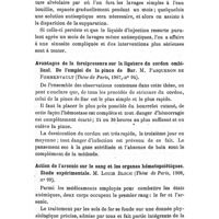 0158 - Page 154 - Revue des thèses, par Mme P. Labobie. Quelques considérations sur la pathogénie et le traitement des empyèmes du sinus maxillaire d'origine dentaire. M. Vaysse, (1908). / Avantages de la forcipressure sur la ligature du cordon ombilical. De l'emploi de la pince de Bar. M. Pasqueron de Fommervault (1907). / Action de l'arsenic sur le sang et les organes hématopoiëtiques. Etude expérimentale. M. Louis Bloch (1908)