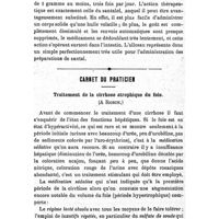 0189 - Page 185 - Revue de pharmacologie. L'allosan, dérivé du santalol. / Carnet du praticien. Traitement de la cirrhose atrophique du foie. (A Robin.)