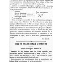 0194 - Page 190 - Erratum. [Ch. Amat]. / Revue des travaux français et étrangers. Thérapeutique médicale. L'emploi du lait humain dans la fièvre typhoïde pour accroître le pouvoir bactériolytique du sang