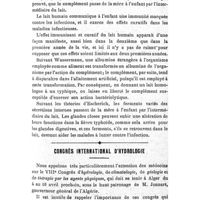 0195 - Page 191 - Revue des travaux français et étrangers. Thérapeutique médicale. L'emploi du lait humain dans la fièvre typhoïde pour accroître le pouvoir bactériolytique du sang. / Congrès international d'hydrologie