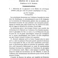0465 - Page 461 - Société de thérapeutique. Séance du 10 mars 1909. Communications. I. - Mécanisme de la glycosurie et du diabète des arthritiques (diabète gras) par excès du pouvoir amylolytique du sang, par M. Pariset..