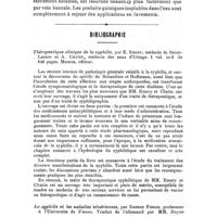 0553 - Page 549 - Pharmacologie. Etudes pharmacologiques et chimico-physiologiques sur la quinine, par G. Giemsa et le Dr H. Schaumann. (Beihefte z. Archiv. f. Schiffs u. Tropenhygiene, 1907, n° 3). / Bibliographie. Thérapeutique clinique de la syphilis, par E. Emery... et A. Chatin... Masson, éditeur. / La syphilis et les maladies vénériennes, par Ernest Finger... Traduit de l'allemand par MM. Doyon, P. El. Spillmann... Alcan, éditeur..