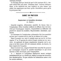 0577 - Page 573 - Revue analytique. Le massage plastique dans les dermatoses de la face ; ses indications, ses résultats, par le Dr Raoul Leroy. / Carnet du praticien. Emphysème et bronchite chronique (A. Robin.)