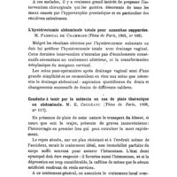 0583 - Page 579 - Revue des thèses, par Mme P. Laborie. Lithotritie ou Prostatectomie ? M. André Cramer (1908). / L'hystérectomie abdominale totale pour annexites suppurées. M. Parrical de Chammard (1908). / Conduite à tenir par le médecin en cas de plaie thoracique ou abdominale. M. E. Crucéanu (1908)