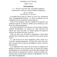 0813 - Page 809 - Société de thérapeutique. Séance du 12 mai 1909 (Suite et fin.). Présentation. I. - Un cas de guérison d'une endocardite compliquée de péricardite, traitée par l'argent colloïdal électrolytique, par M. Guérin. (Présentée par M. Huchard.)