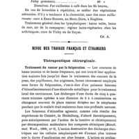 0881 - Page 877 - Carnet du praticien. La bronchite simple chez l'enfant. (H. Gillet.). / Revue des travaux français et étrangers. Thérapeutique chirurgicale. Traitement du cancer par la fulguration